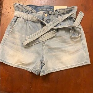 PAPERBAG DENIM MOM SHORTS